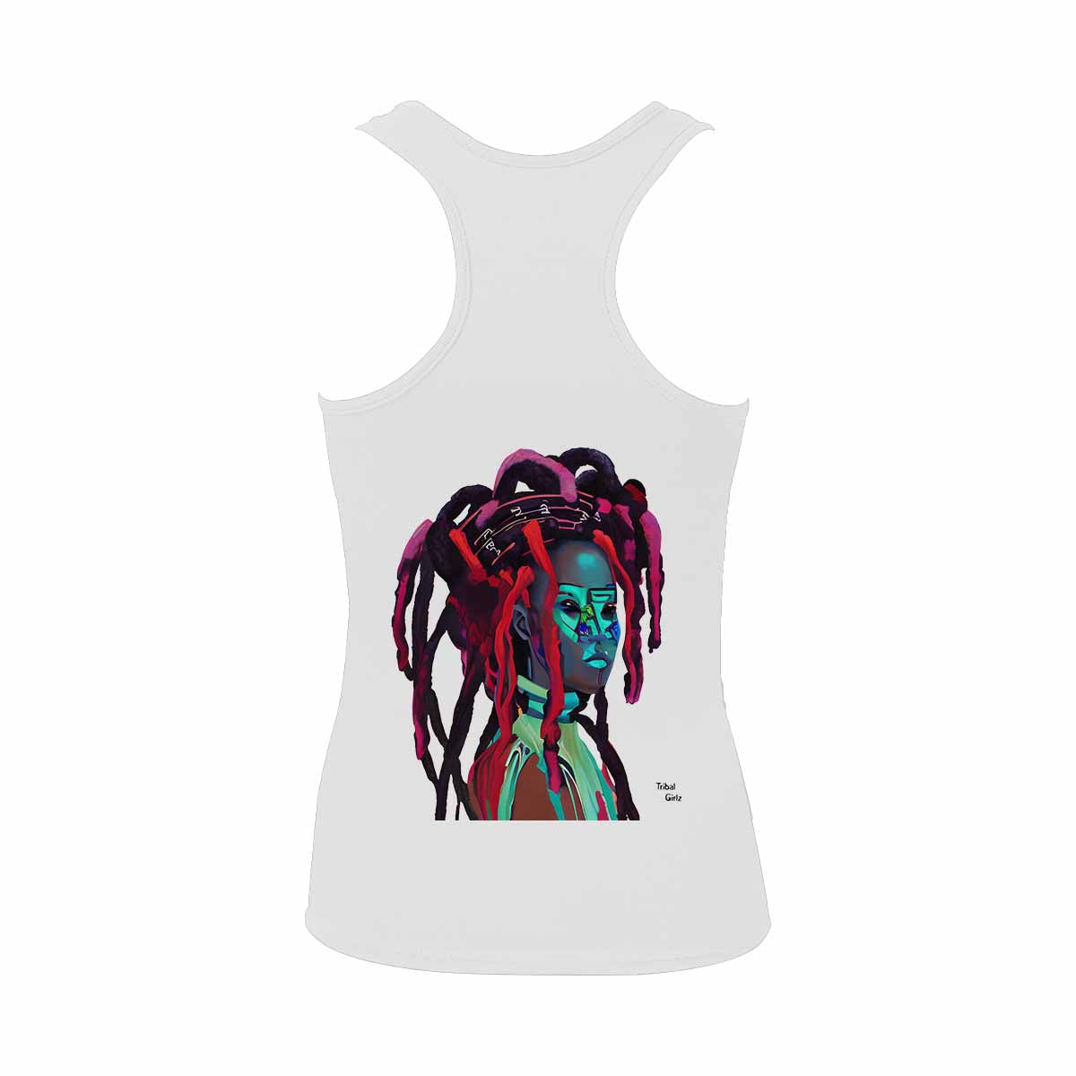 Dreads & Braids, WHITE tank top, cotton, african tribal, outline BL, Fulangiara 7