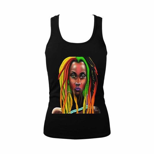 Dreads & Braids, BLACK tank top, cotton, african tribal, outline WL, Fulangiara 25