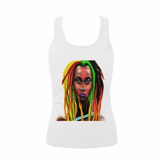 Dreads & Braids, WHITE tank top, cotton, african tribal, outline BL, Fulangiara 25