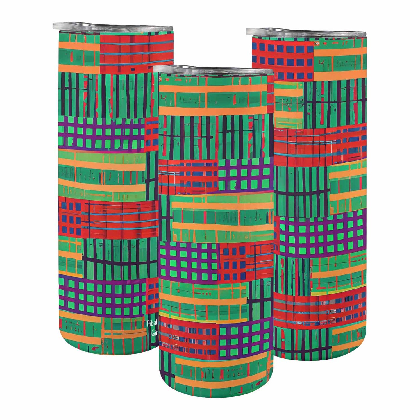 African Art, tall stainless steel insulated tumbler, travel mug, design 23