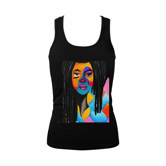 Dreads & Braids, BLACK tank top, cotton, african tribal, outline MCL, Fulangiara 21