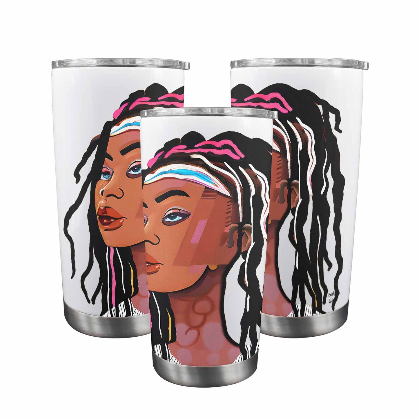 Dreads & Braids, Transparent Tumbler, mug, african tribal, outline BL, Fulangiara 16