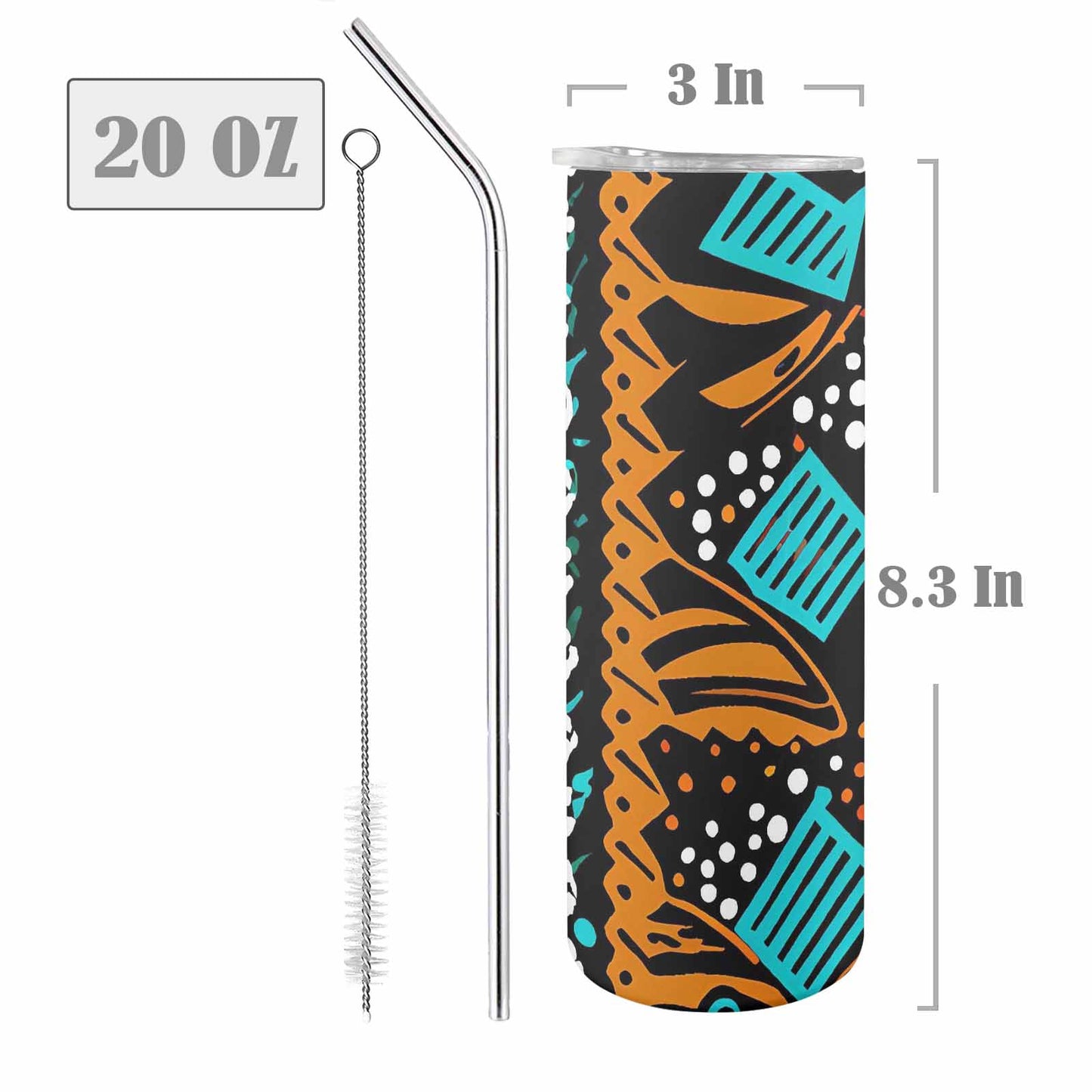 African Art, tall stainless steel insulated tumbler, travel mug, design 36