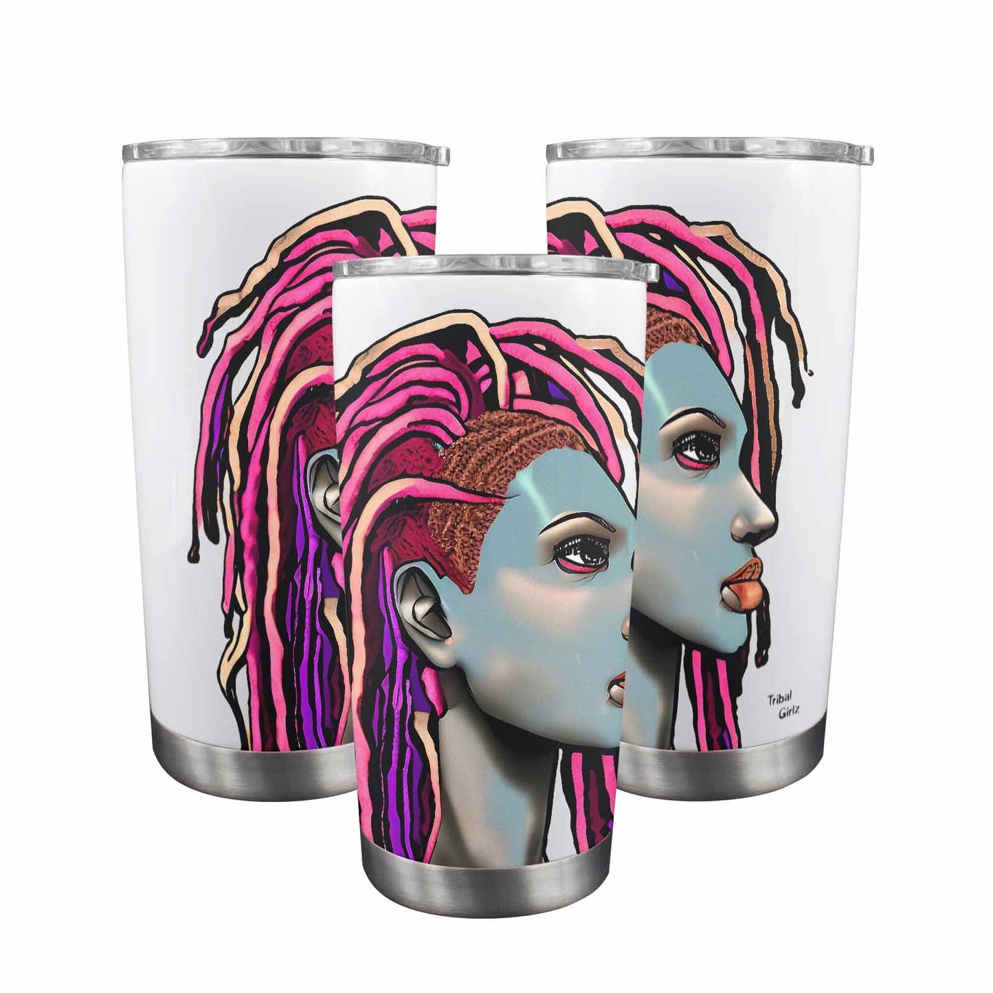 Dreads & Braids, Transparent Tumbler, mug, african tribal, outline BL, Fulangiara 5