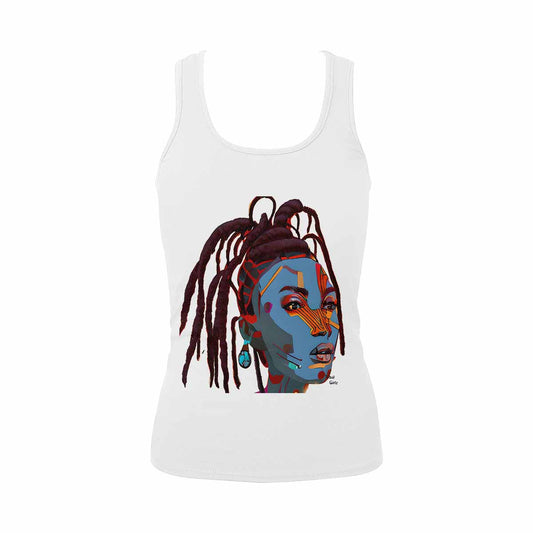 Dreads & Braids, WHITE tank top, cotton, african tribal, outline BL, Fulangiara 23