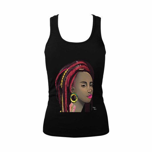 Dreads & Braids, BLACK tank top, cotton, african tribal, outline WL, Fulangiara 4