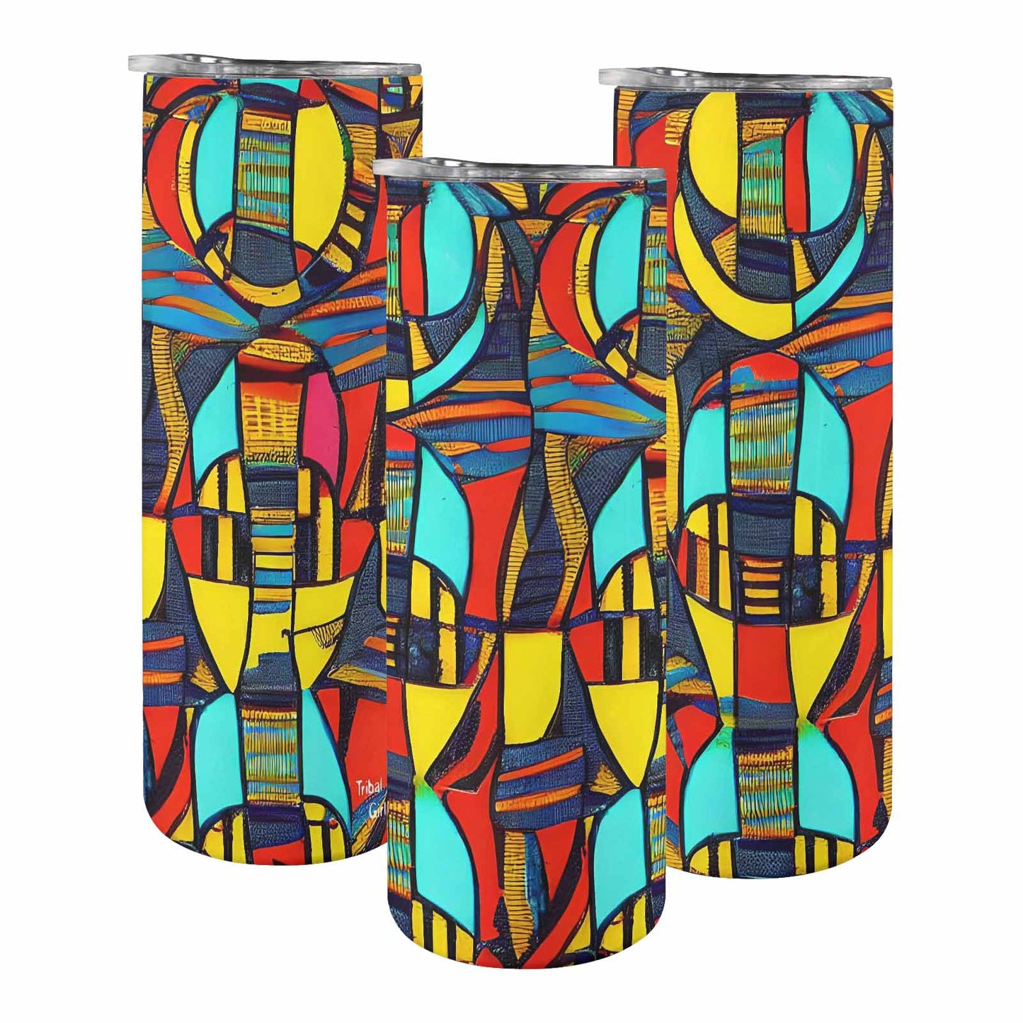 African Art, tall stainless steel insulated tumbler, travel mug, design 02