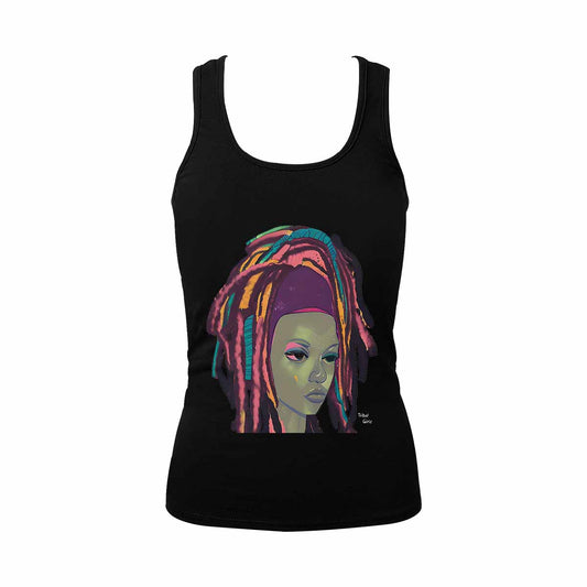 Dreads & Braids, BLACK tank top, cotton, african tribal, outline WL, Fulangiara 9