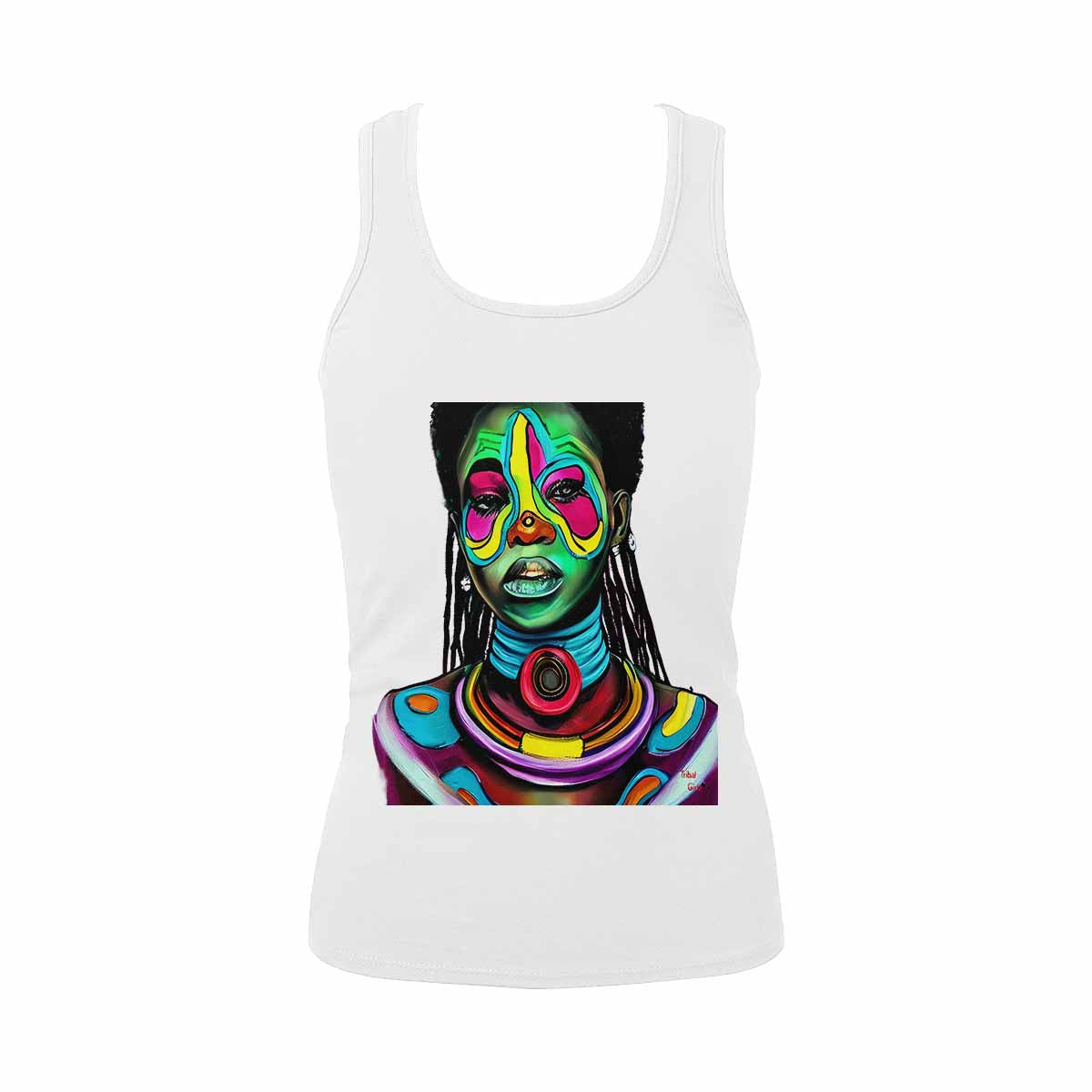 Dreads & Braids, WHITE tank top, cotton, african tribal, outline MCL, Fulangiara 17