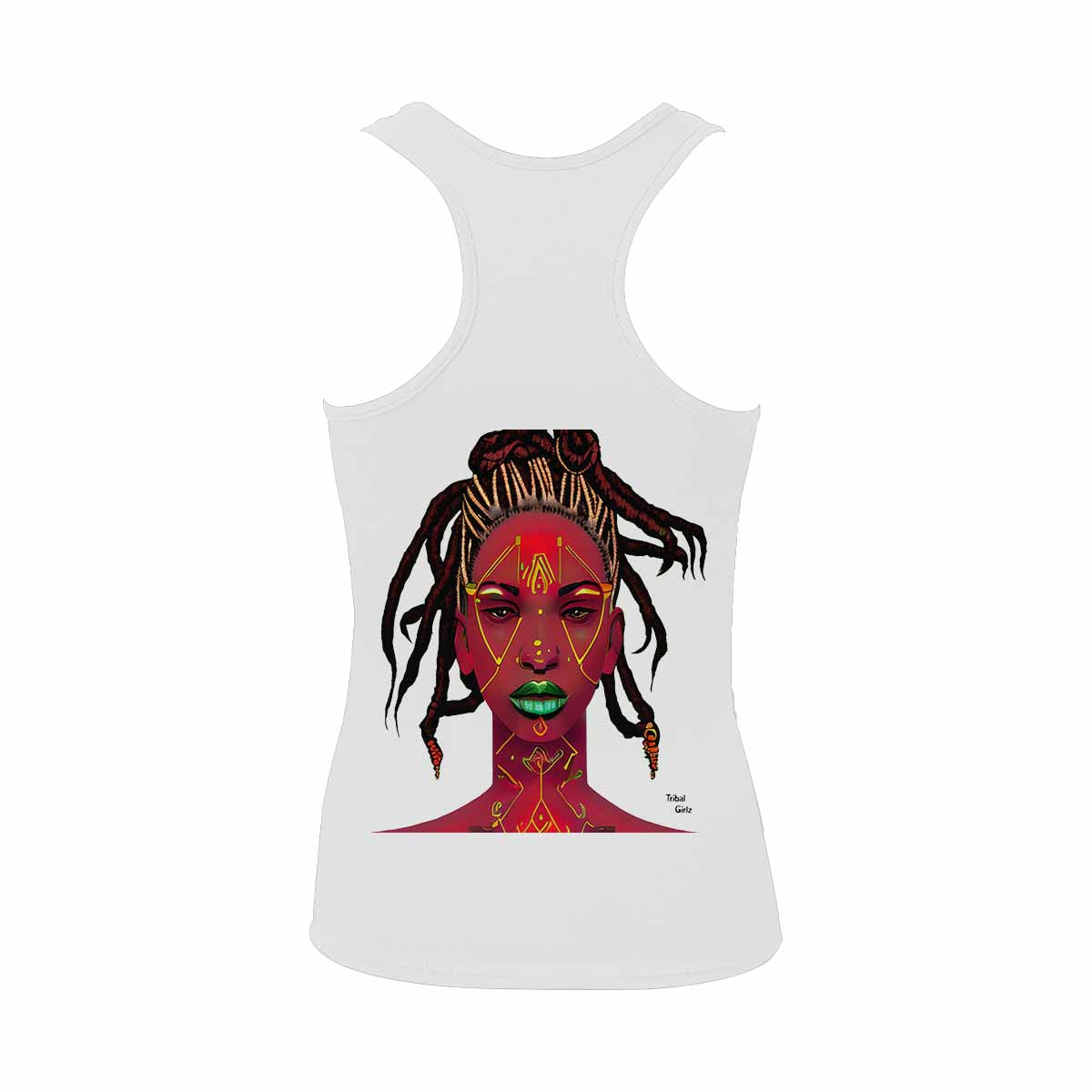 Dreads & Braids, WHITE tank top, cotton, african tribal, outline BL, Fulangiara 49