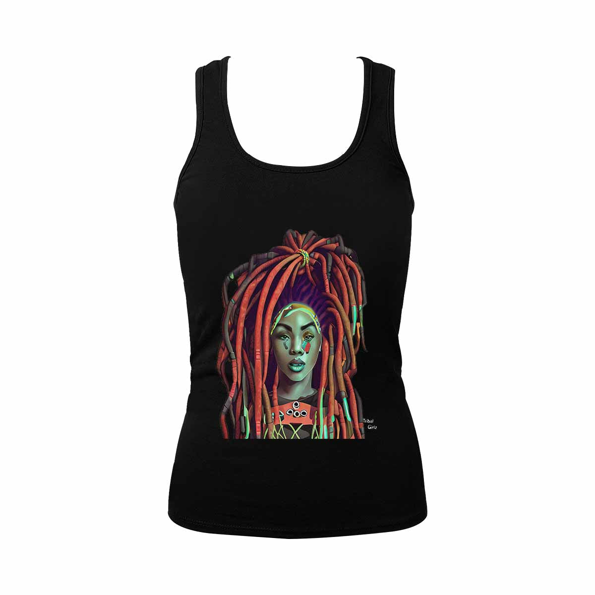 Dreads & Braids, BLACK tank top, cotton, african tribal, outline WL, Fulangiara 34