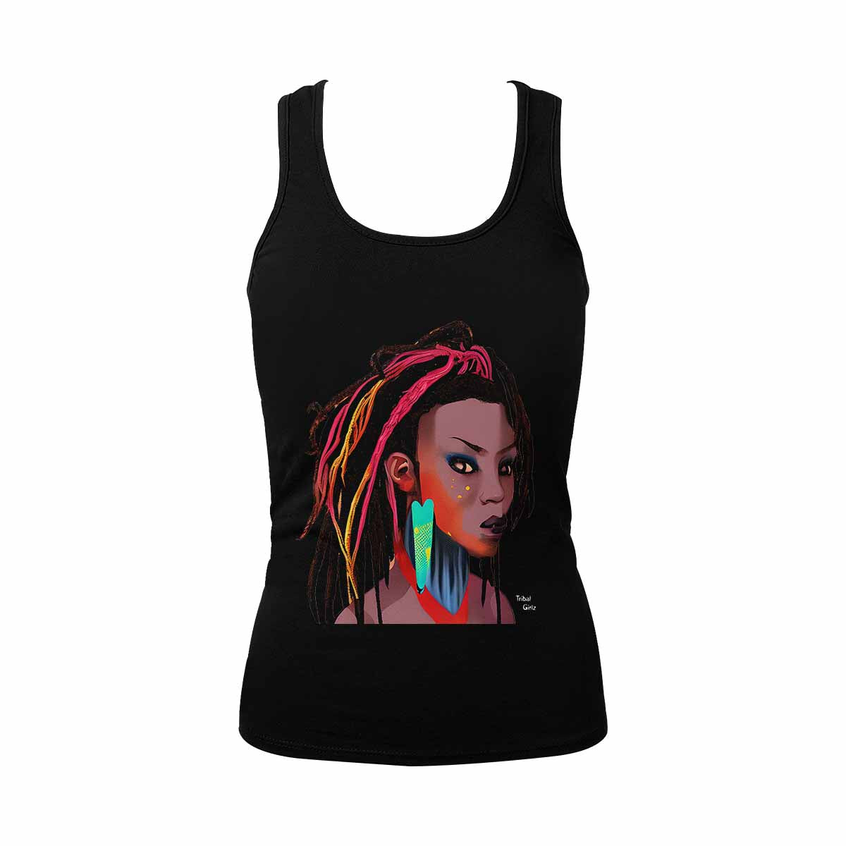 Dreads & Braids, BLACK tank top, cotton, african tribal, outline WL, Fulangiara 27