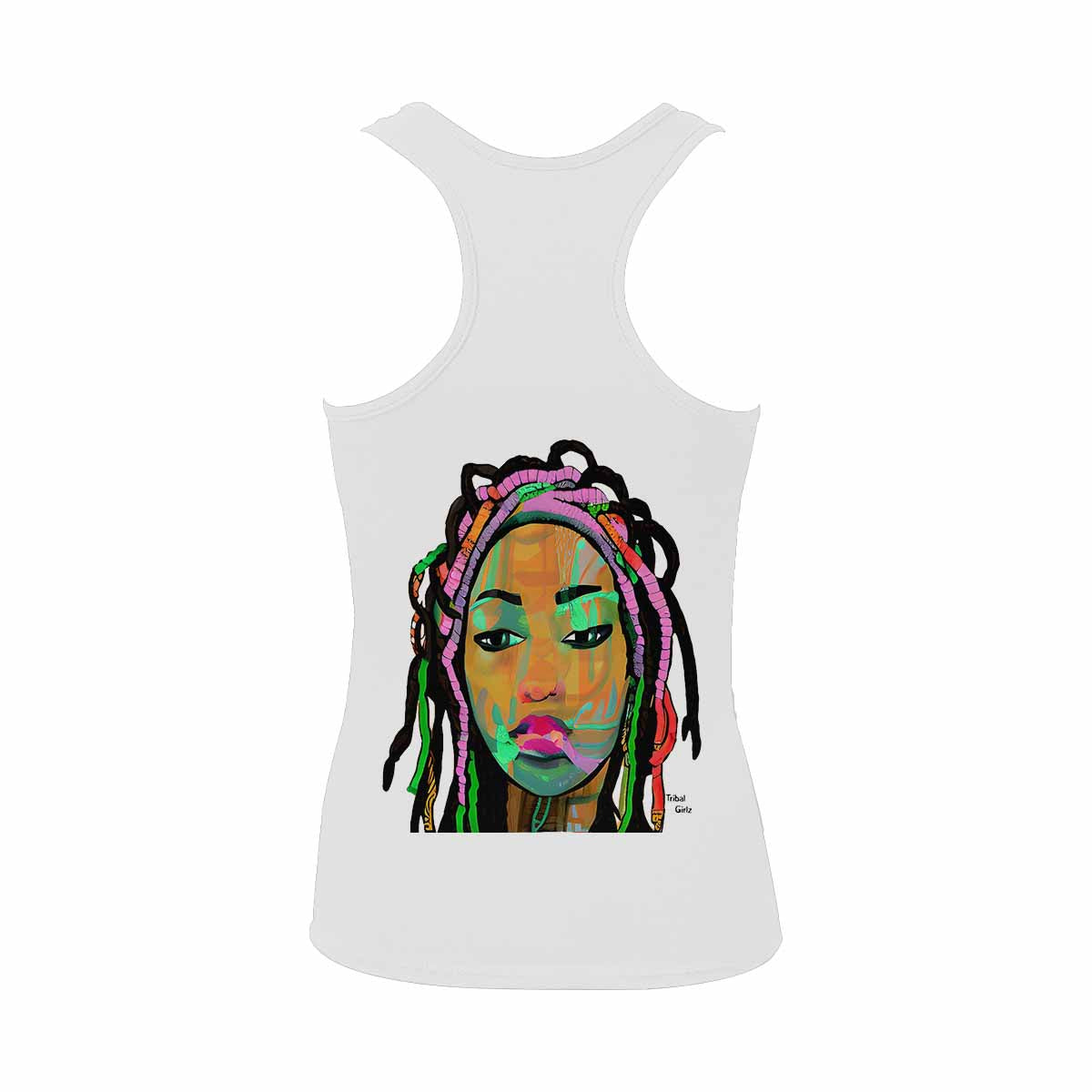 Dreads & Braids, WHITE tank top, cotton, african tribal, outline BL, Fulangiara 3