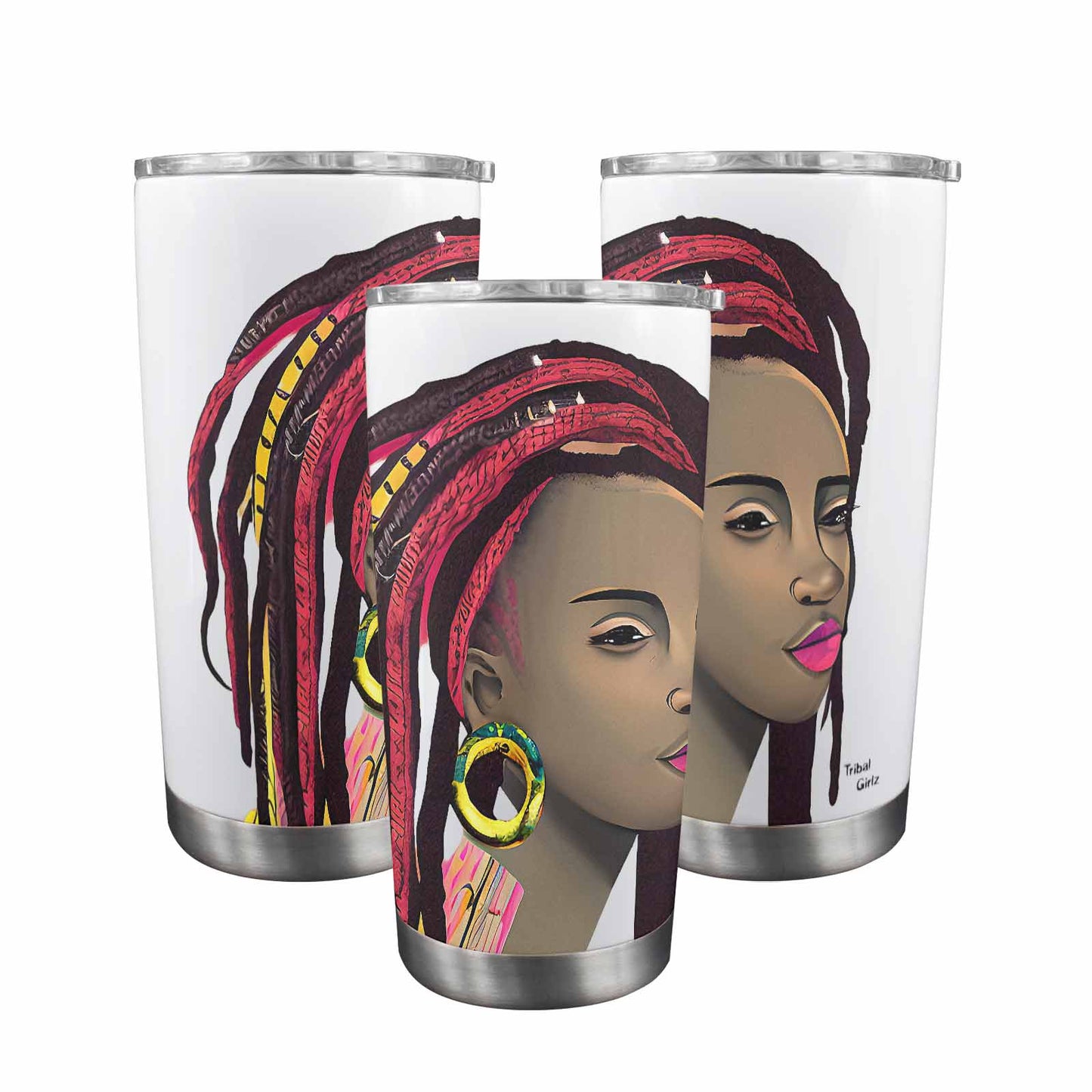 Dreads & Braids, Transparent Tumbler, mug, african tribal, outline BL, Fulangiara 4