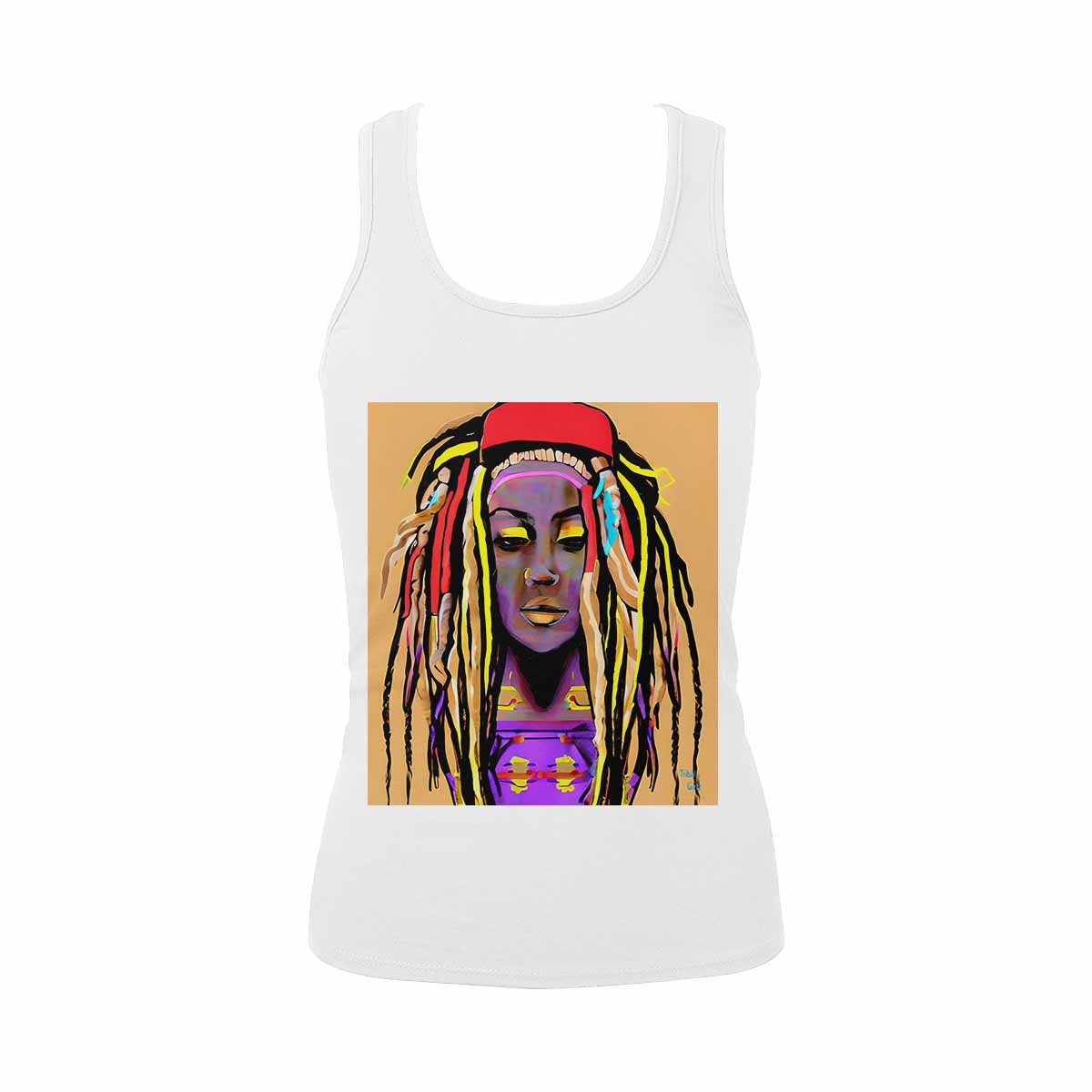 Dreads & Braids, WHITE tank top, cotton, african tribal, full image Fulangiara 14