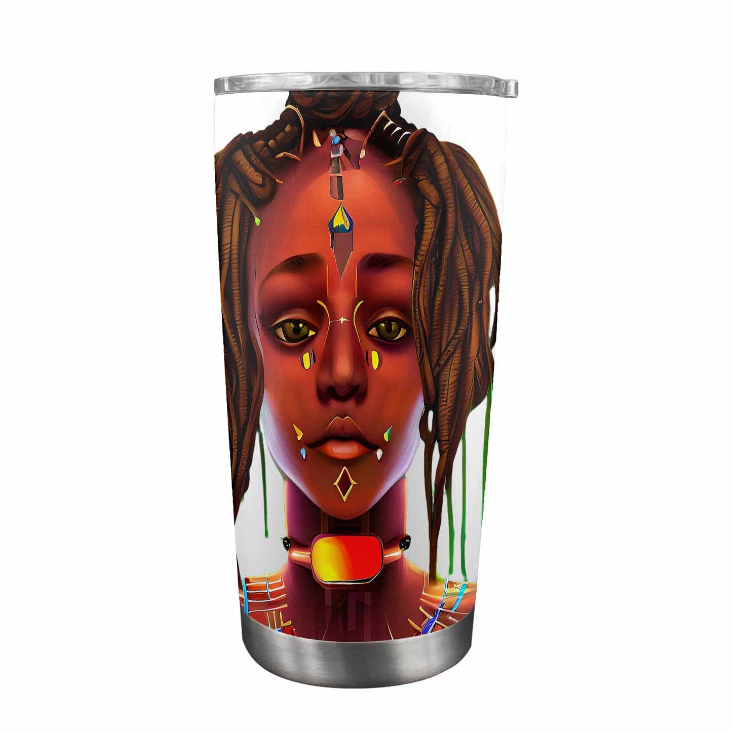 Dreads & Braids, Transparent Tumbler, mug, african tribal, outline BL, Fulangiara 45