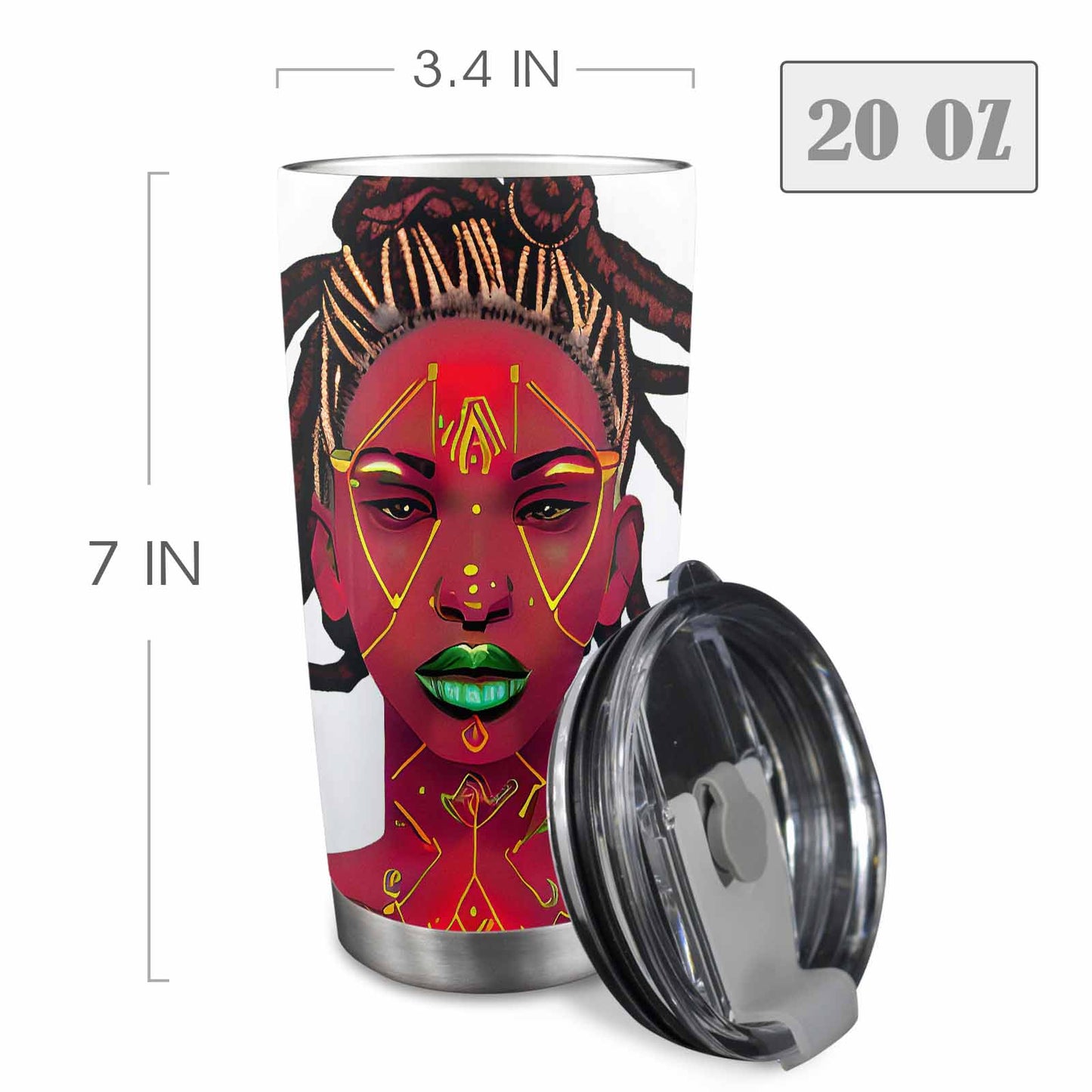 Dreads & Braids, Transparent Tumbler, mug, african tribal, outline BL, Fulangiara 49