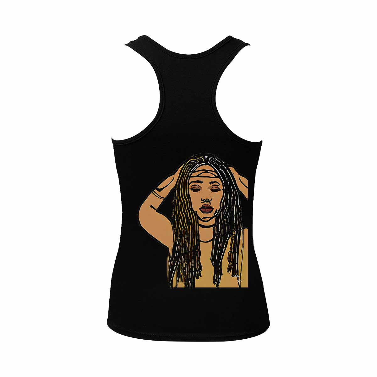 Dreads & Braids, BLACK tank top, cotton, african tribal, outline MCL, Fulangiara 24