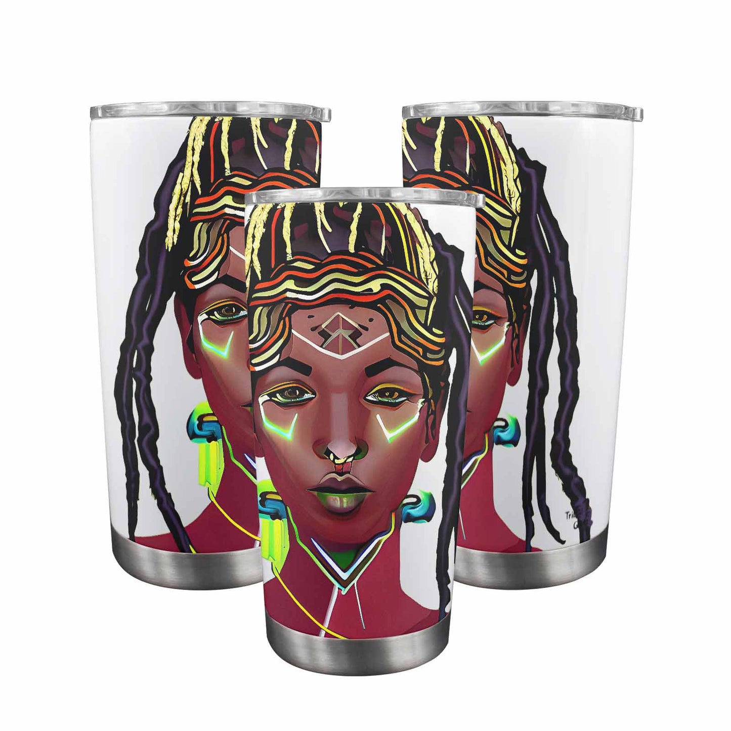 Dreads & Braids, Transparent Tumbler, mug, african tribal, outline BL, Fulangiara 44