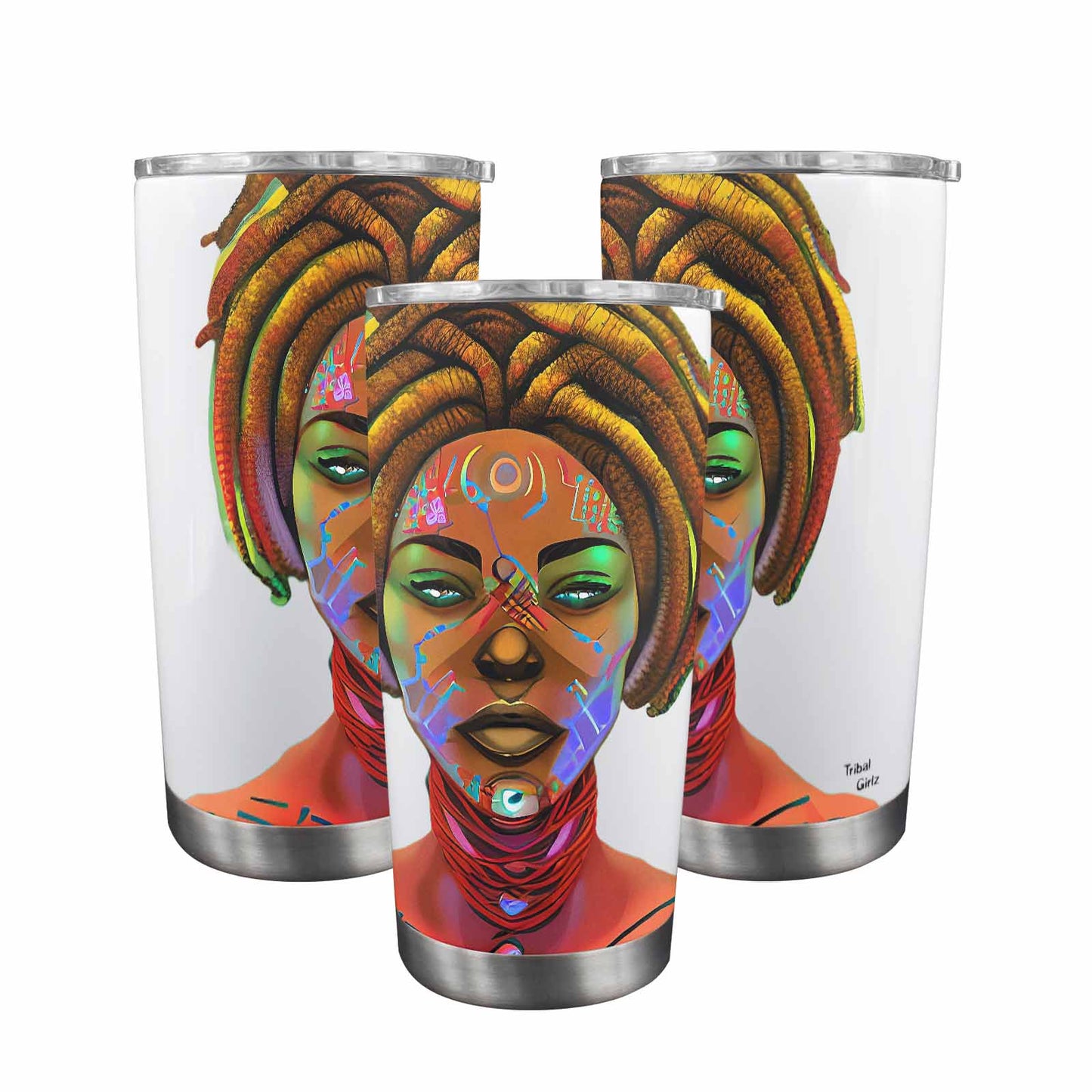 Dreads & Braids, Transparent Tumbler, mug, african tribal, outline BL, Fulangiara 46