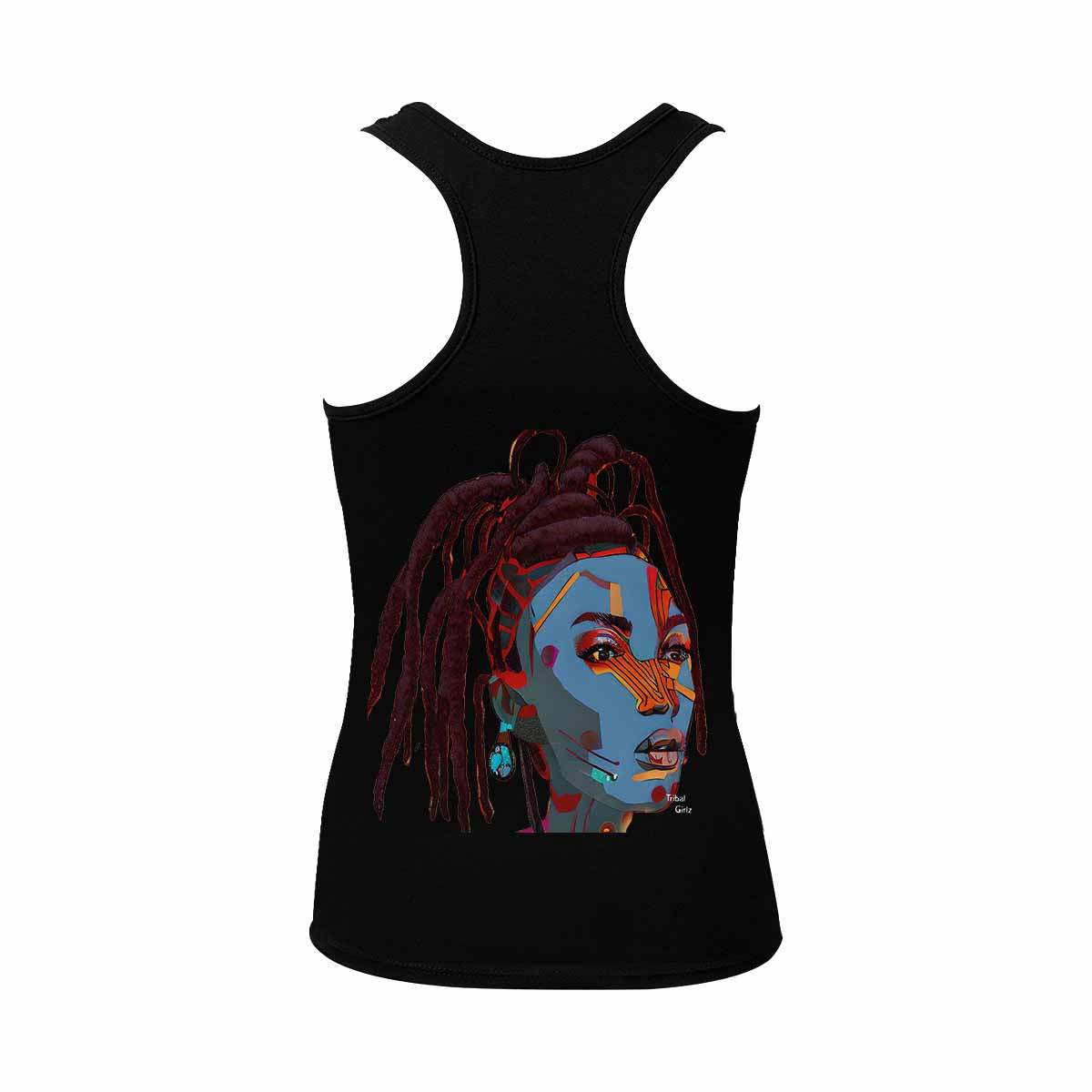 Dreads & Braids, BLACK tank top, cotton, african tribal, outline WL, Fulangiara 23