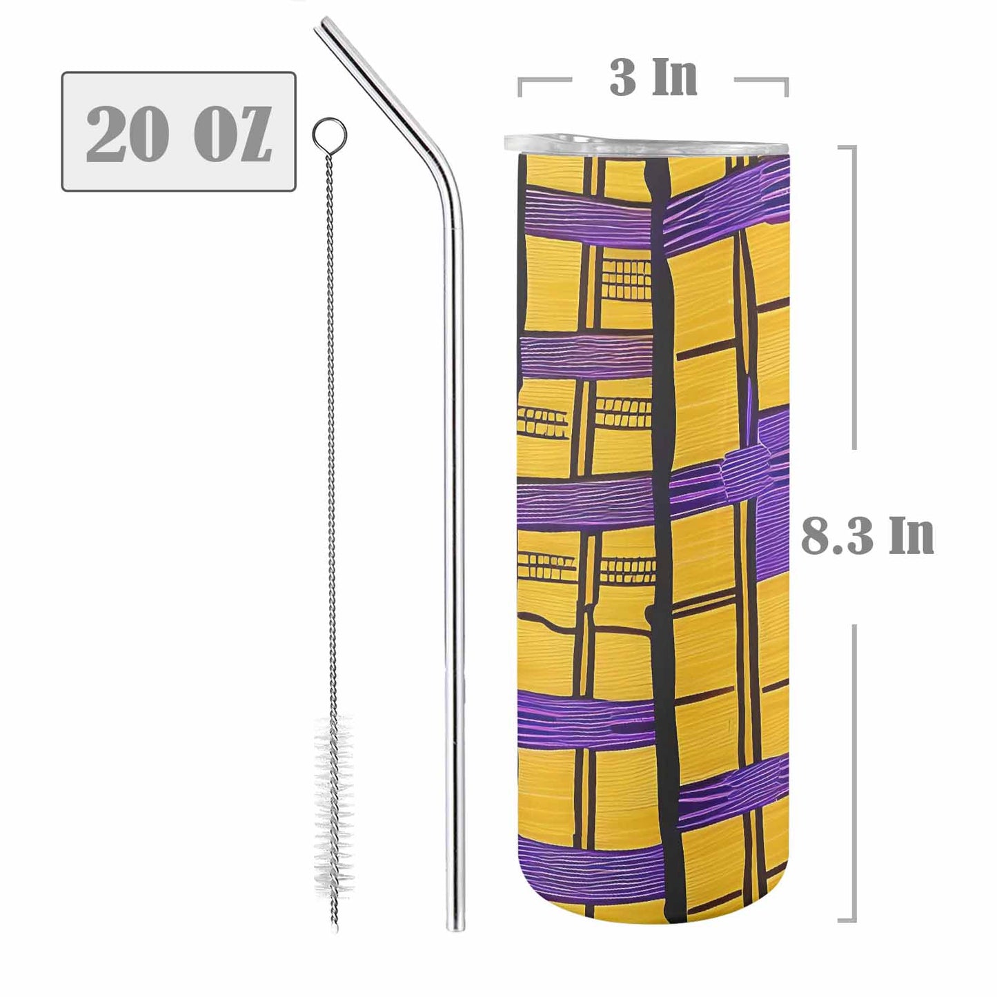 African Art, tall stainless steel insulated tumbler, travel mug, design 34