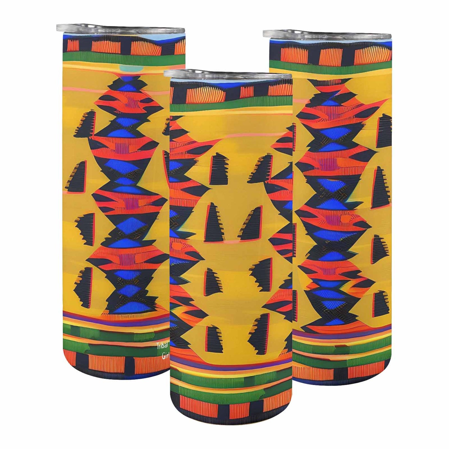 African Art, tall stainless steel insulated tumbler, travel mug, design 47