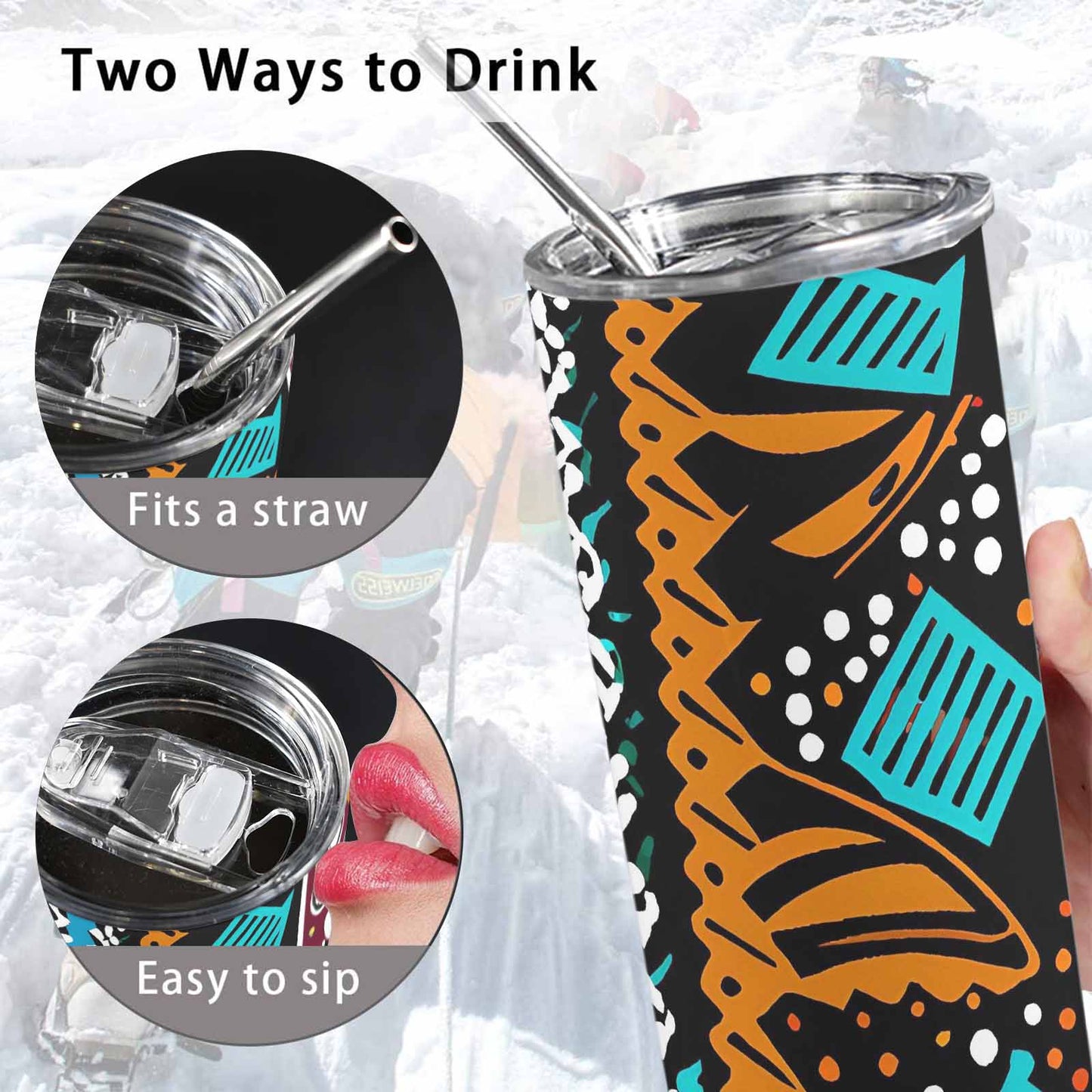 African Art, tall stainless steel insulated tumbler, travel mug, design 36