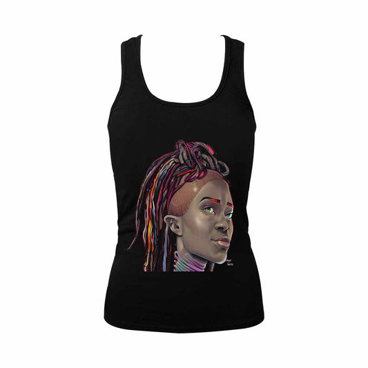 Dreads & Braids, BLACK tank top, cotton, african tribal, outline WL, Fulangiara 40