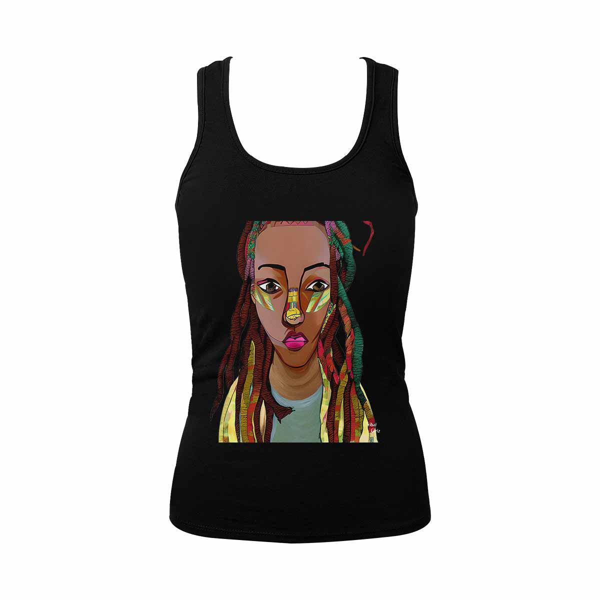 Dreads & Braids, BLACK tank top, cotton, african tribal, outline WL, Fulangiara 26