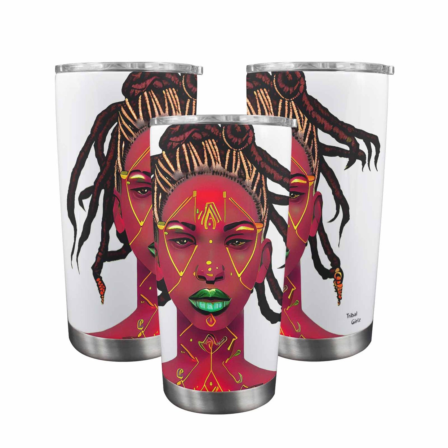 Dreads & Braids, Transparent Tumbler, mug, african tribal, outline BL, Fulangiara 49