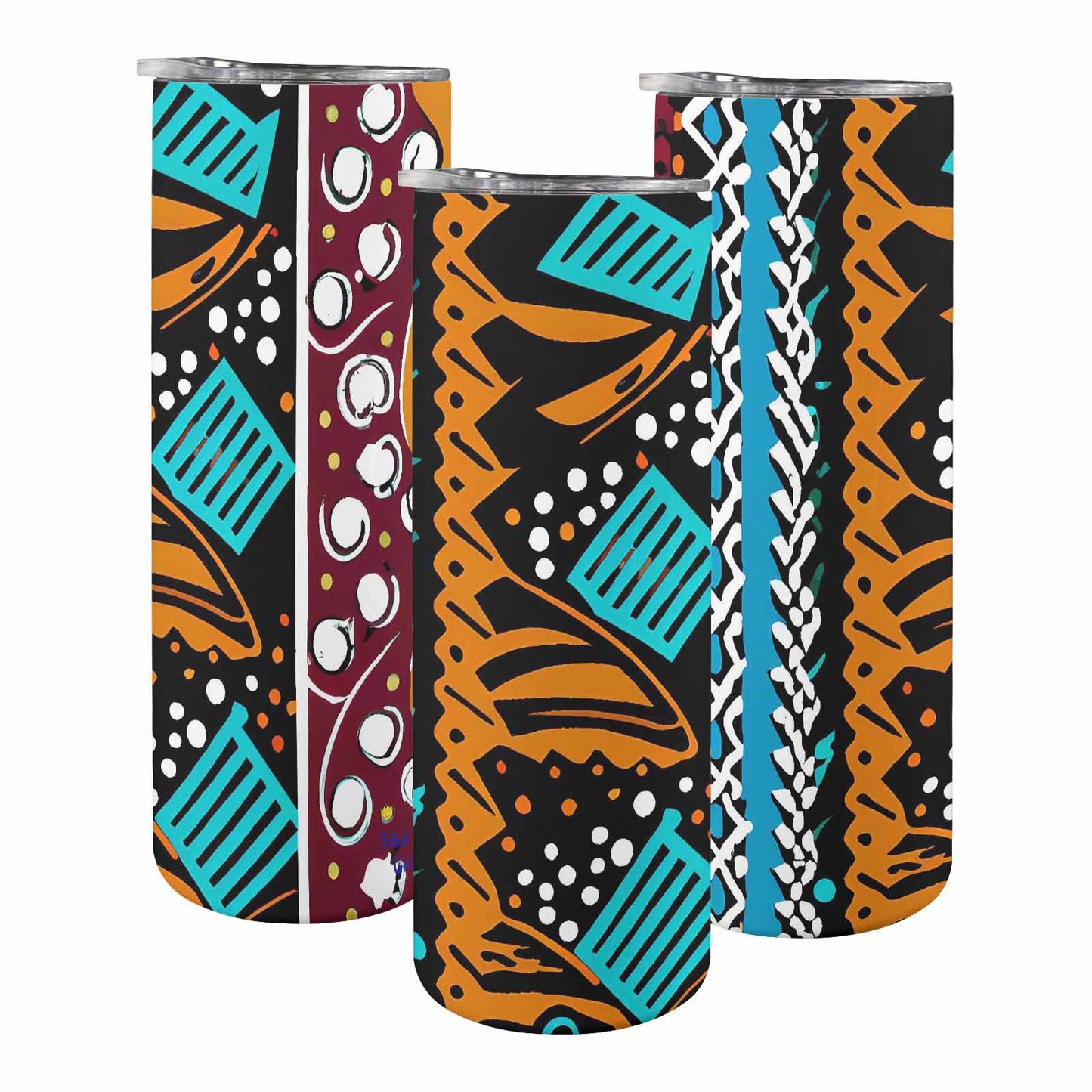 African Art, tall stainless steel insulated tumbler, travel mug, design 36