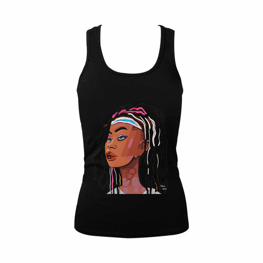 Dreads & Braids, BLACK tank top, cotton, african tribal, outline WL, Fulangiara 16