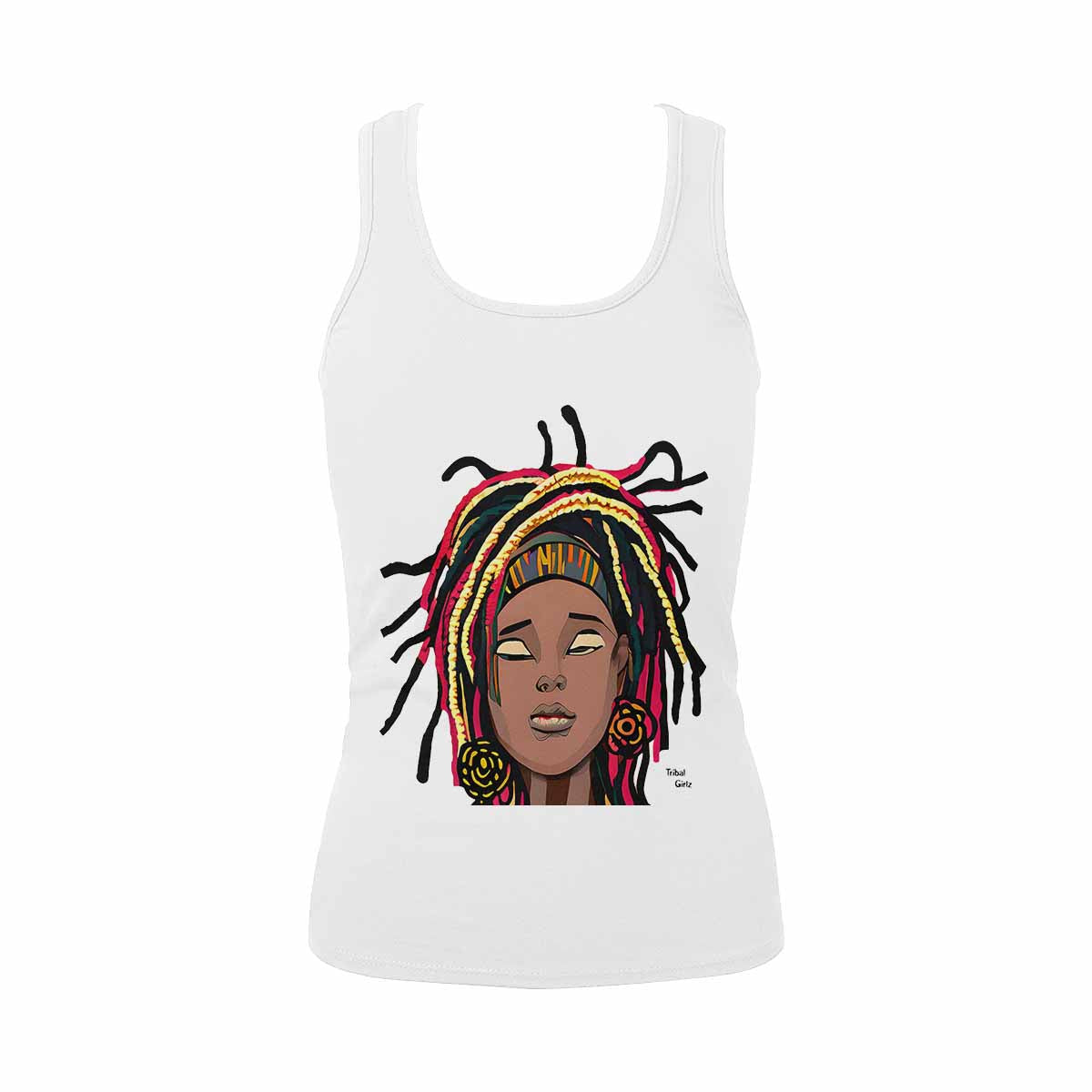 Dreads & Braids, WHITE tank top, cotton, african tribal, outline BL, Fulangiara 20