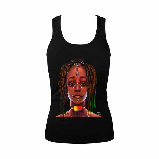 Dreads & Braids, BLACK tank top, cotton, african tribal, outline WL, Fulangiara 45