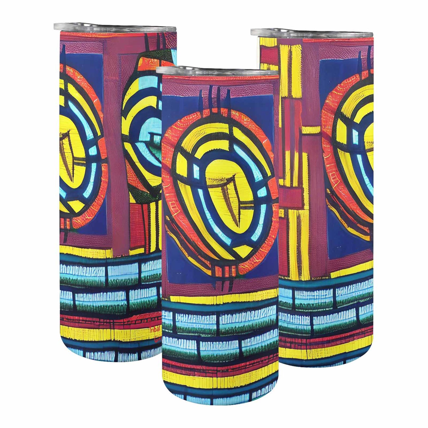 African Art, tall stainless steel insulated tumbler, travel mug, design 28