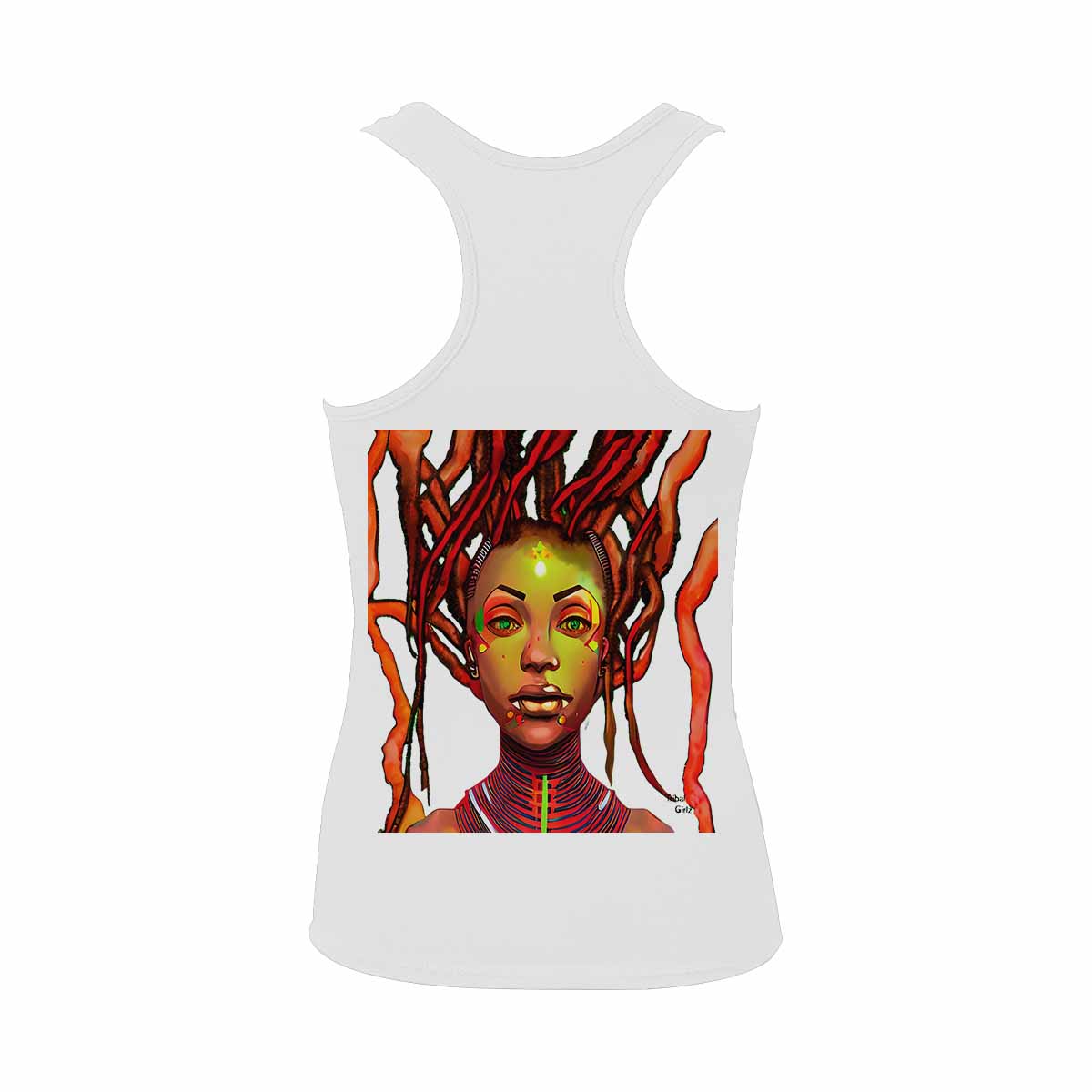 Dreads & Braids, WHITE tank top, cotton, african tribal, outline BL, Fulangiara 47