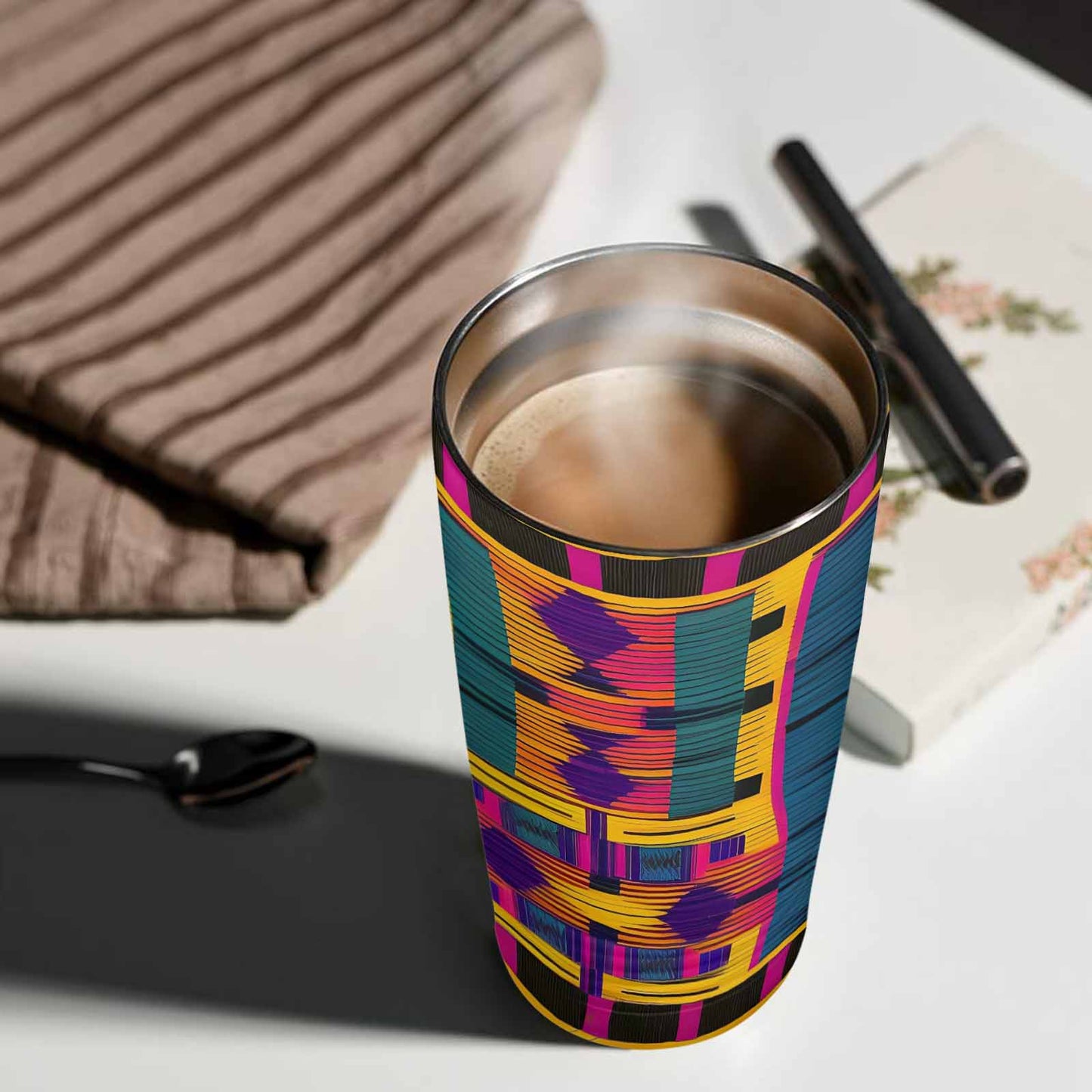 African Art, stainless steel insulated tumbler, travel mug, design 42