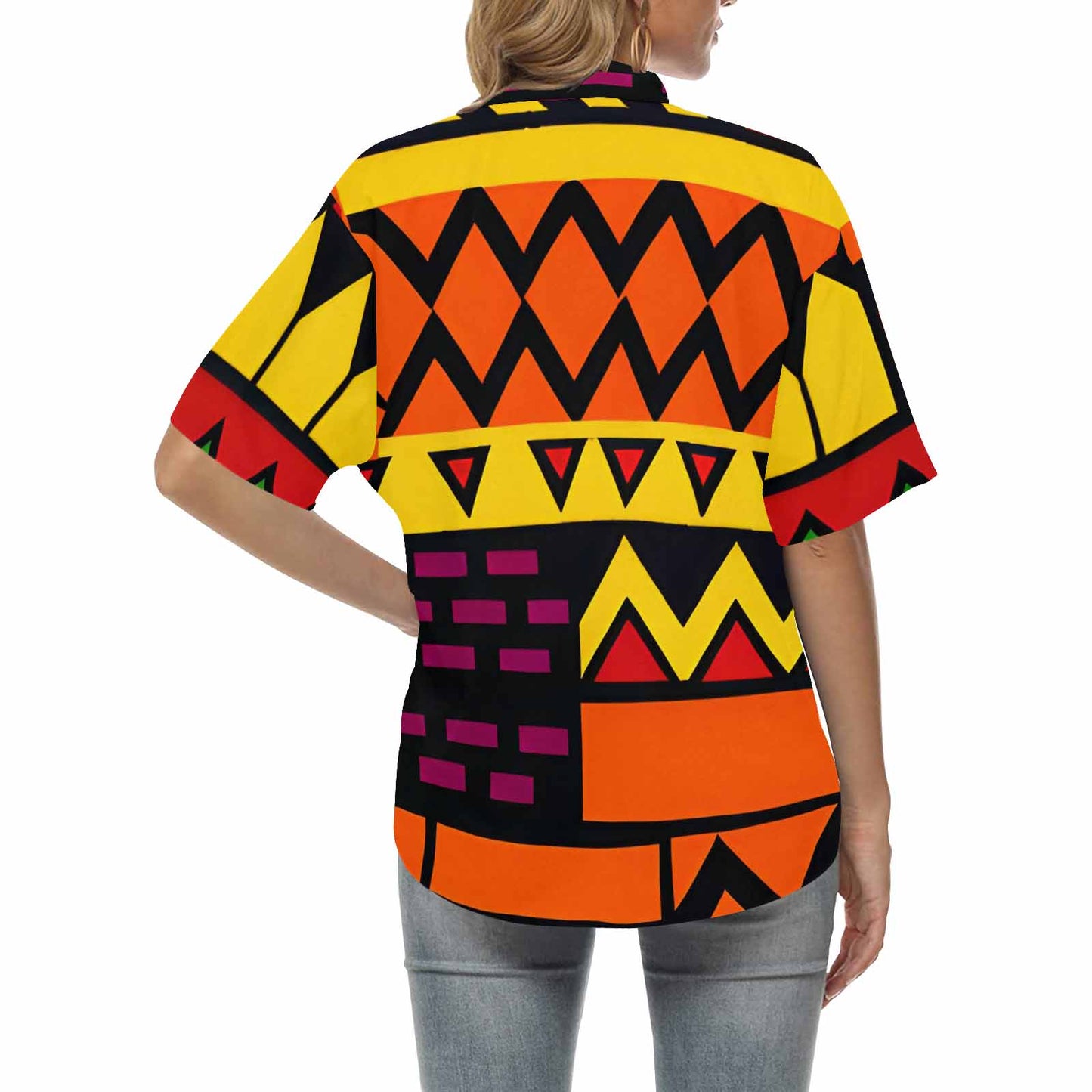 African Art, womens Hawaiian shirt, design 38