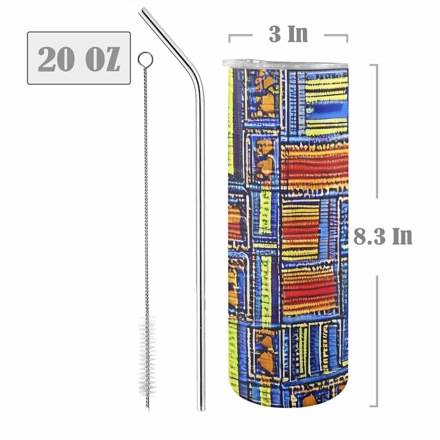 African Art, tall stainless steel insulated tumbler, travel mug, design 09