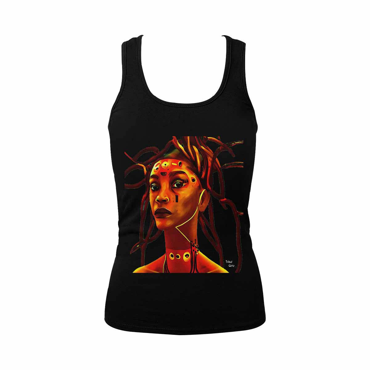 Dreads & Braids, BLACK tank top, cotton, african tribal, outline WL, Fulangiara 37