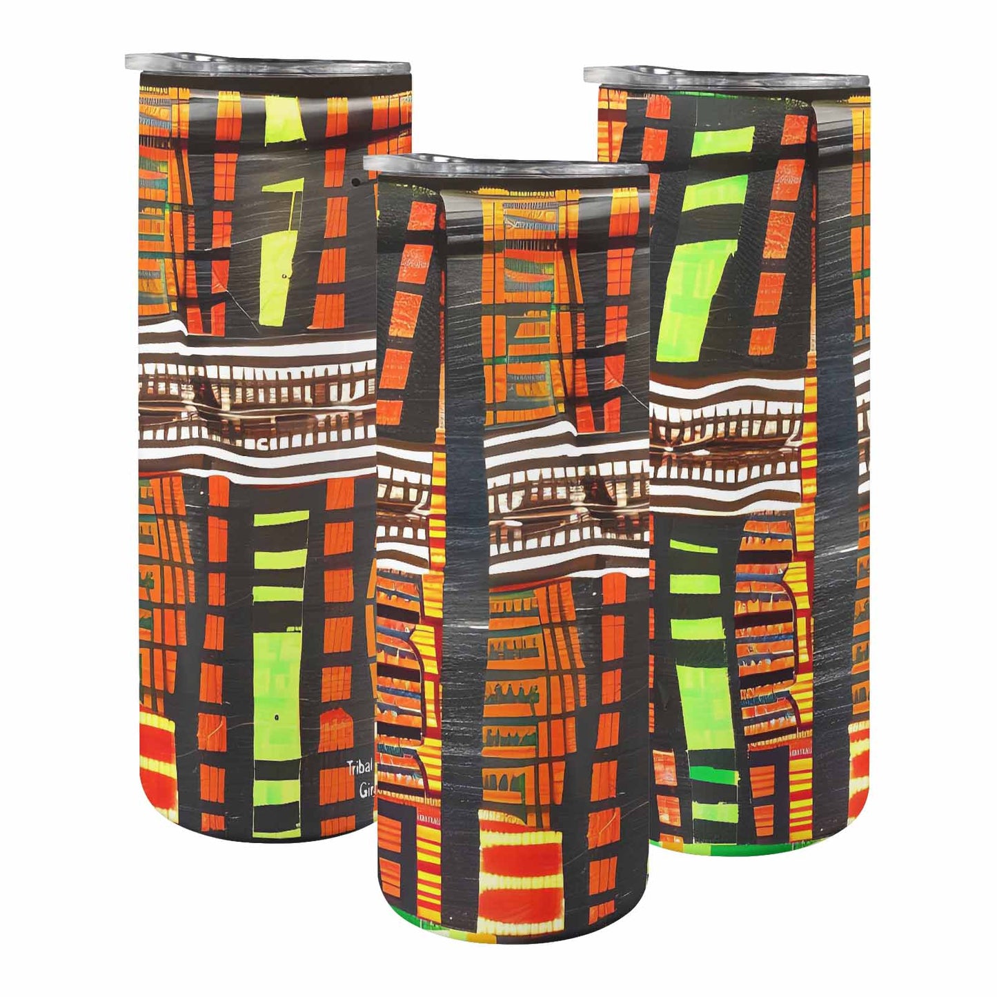 African Art, tall stainless steel insulated tumbler, travel mug, design 13