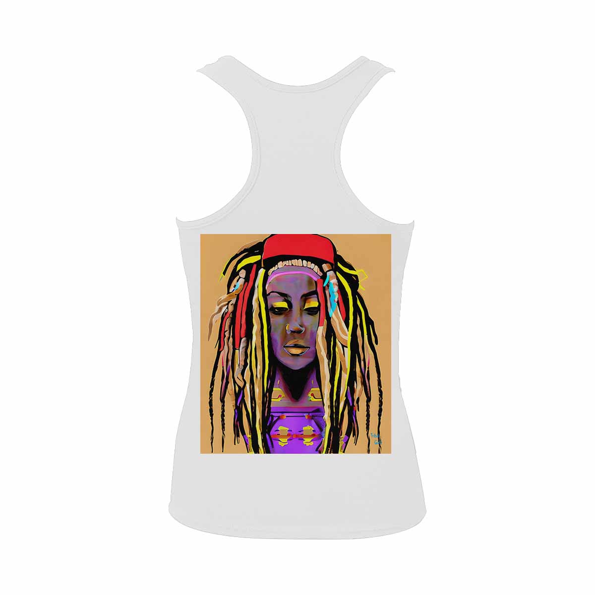 Dreads & Braids, WHITE tank top, cotton, african tribal, full image Fulangiara 14