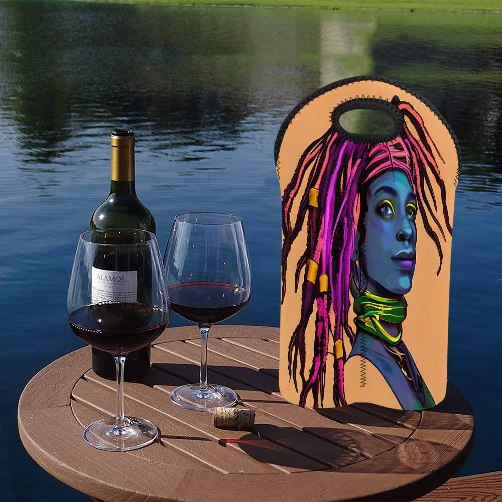 Dreads & Braids, 2 bottle wine bag, picnic or gift, african tribalgirlz Fulangiara 10