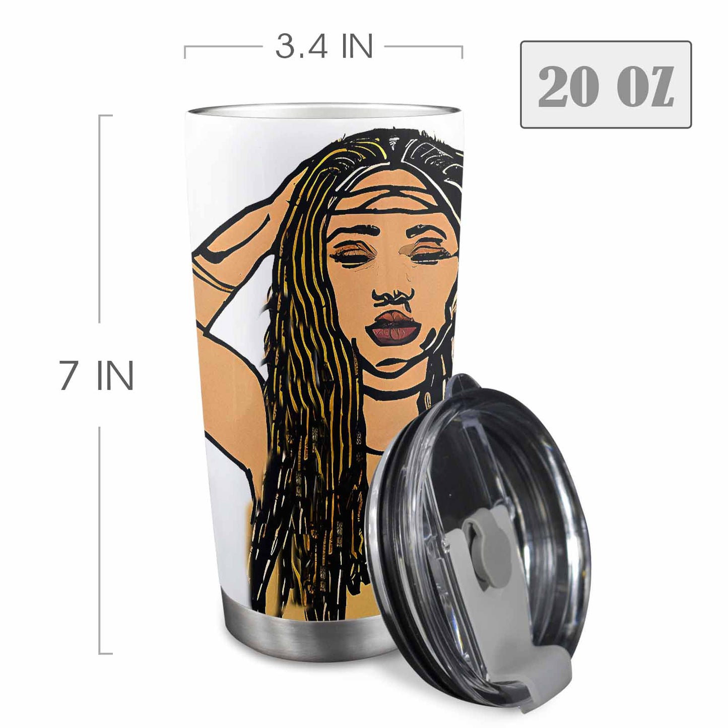 Dreads & Braids, Transparent Tumbler, mug, african tribal, outline MCL, Fulangiara 24