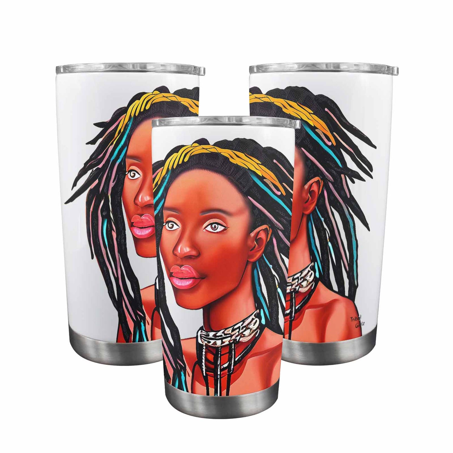 Dreads & Braids, Transparent Tumbler, mug, african tribal, outline BL, Fulangiara 13