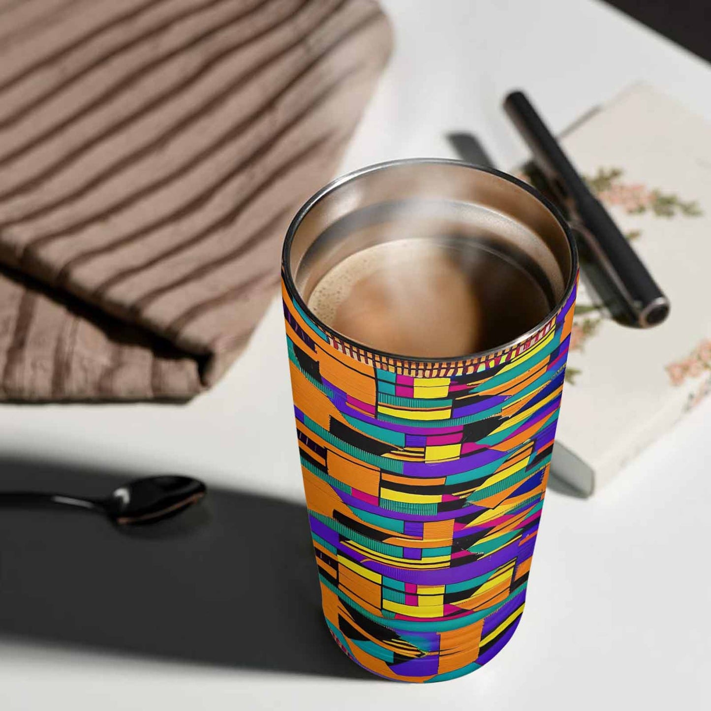 African Art, stainless steel insulated tumbler, travel mug, design 39