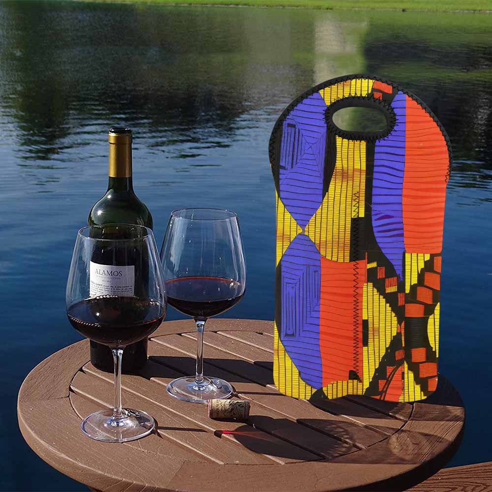 African Art, chic 2 bottle wine bag, design 37