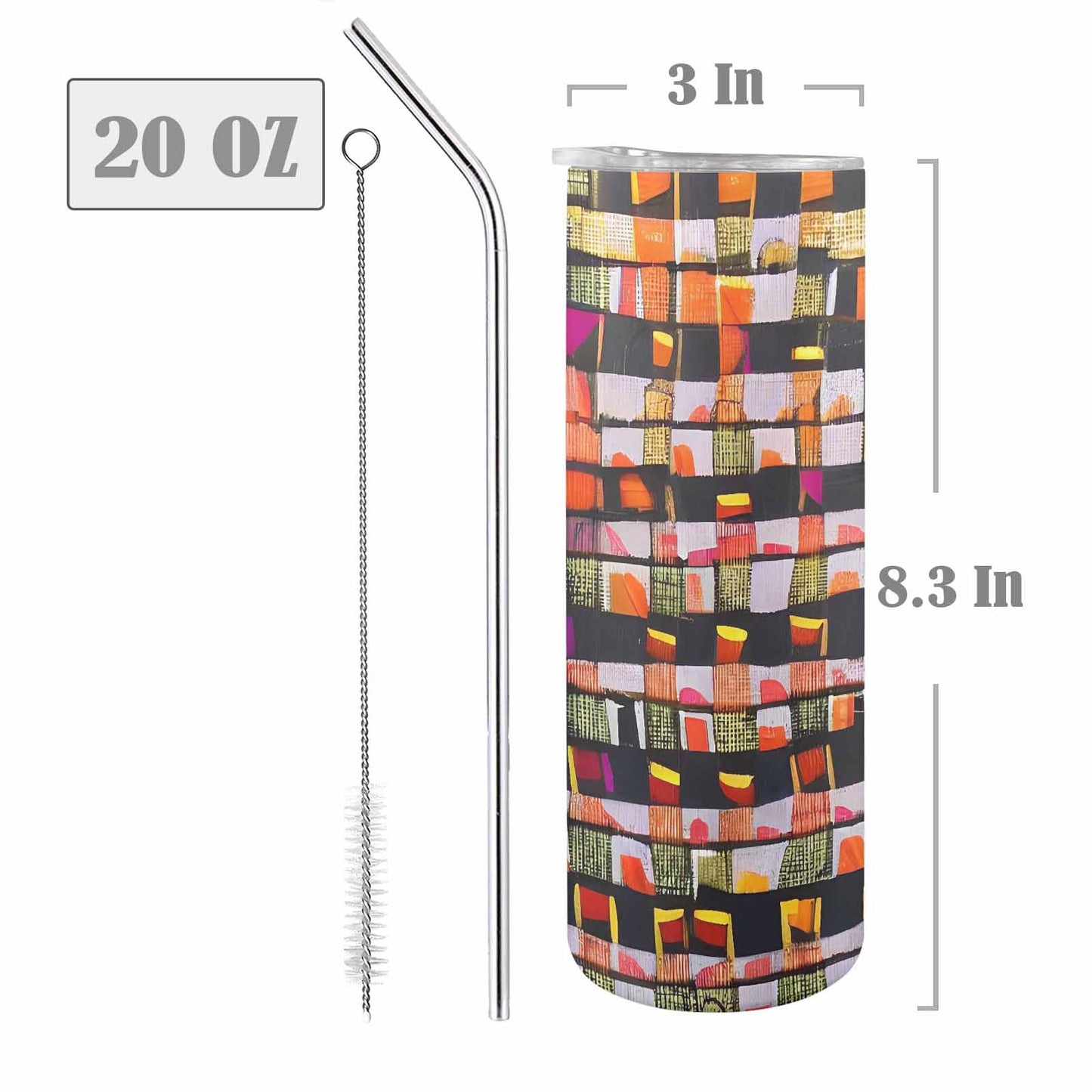 African Art, tall stainless steel insulated tumbler, travel mug, design 17