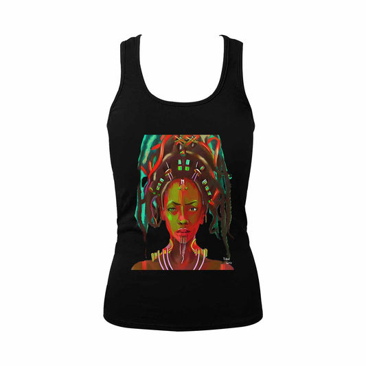 Dreads & Braids, BLACK tank top, cotton, african tribal, outline WL, Fulangiara 39